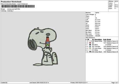 Snoopy Pure Leaf Embroidery File 6 sizes