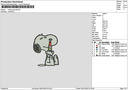 Snoopy Pure Leaf Embroidery File 6 sizes