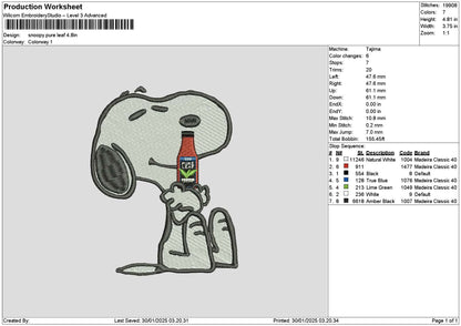 Snoopy Pure Leaf Embroidery File 6 sizes