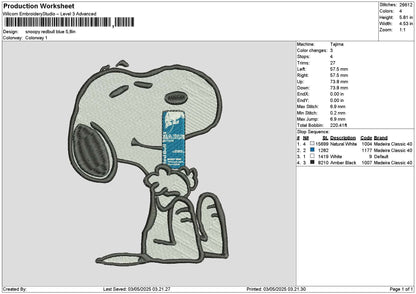 Snoopy Redbull Blue Embroidery File 6 sizes