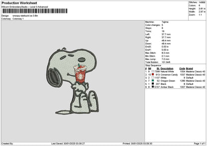 Snoopy Starbuck 02 Embroidery File 6 sizes