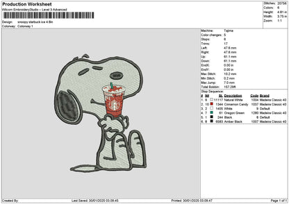 Snoopy Starbuck 02 Embroidery File 6 sizes
