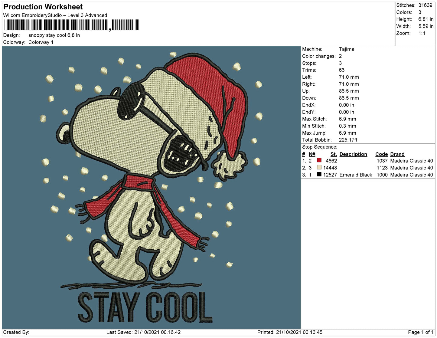 Snoopy Stay Cool Embroidery File 4 size