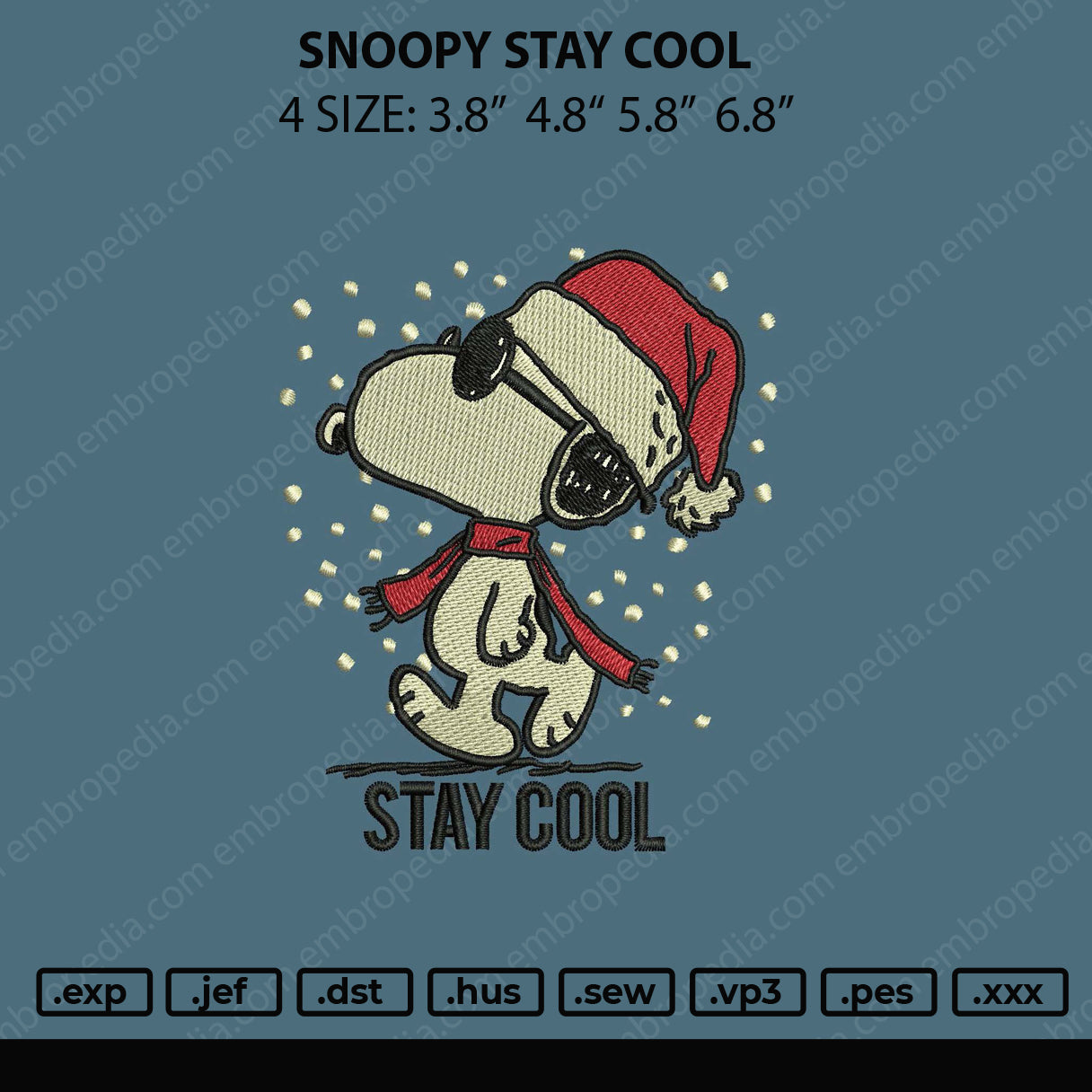 Snoopy Stay Cool Embroidery File 4 size