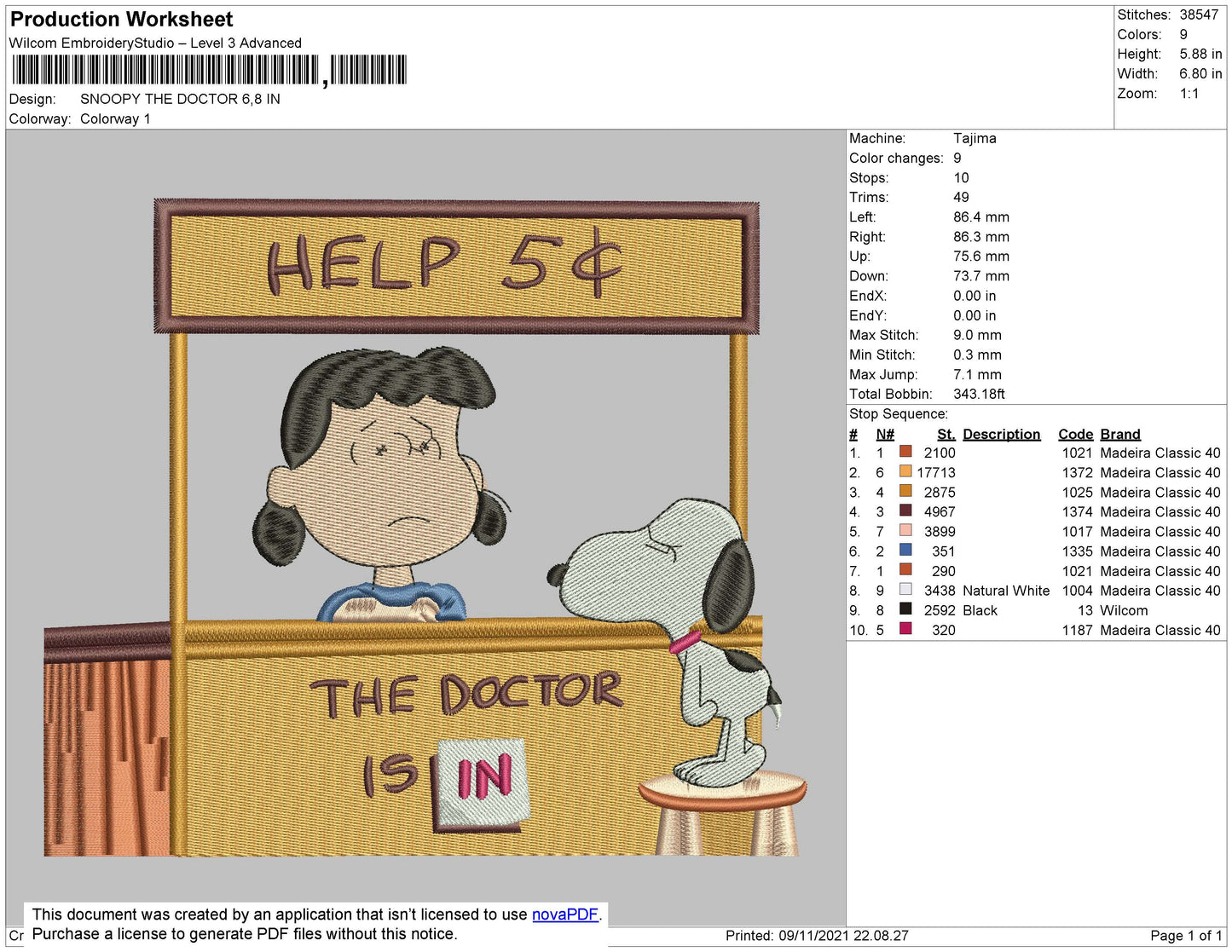 Snoopy The Doctor Embroidery File 4 size