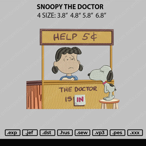 Snoopy The Doctor Embroidery File 4 size
