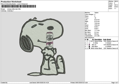Snoopy White Claw Embroidery File 6 sizes