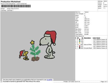 Snoopy Xmas V5 Embroidery File 4 size