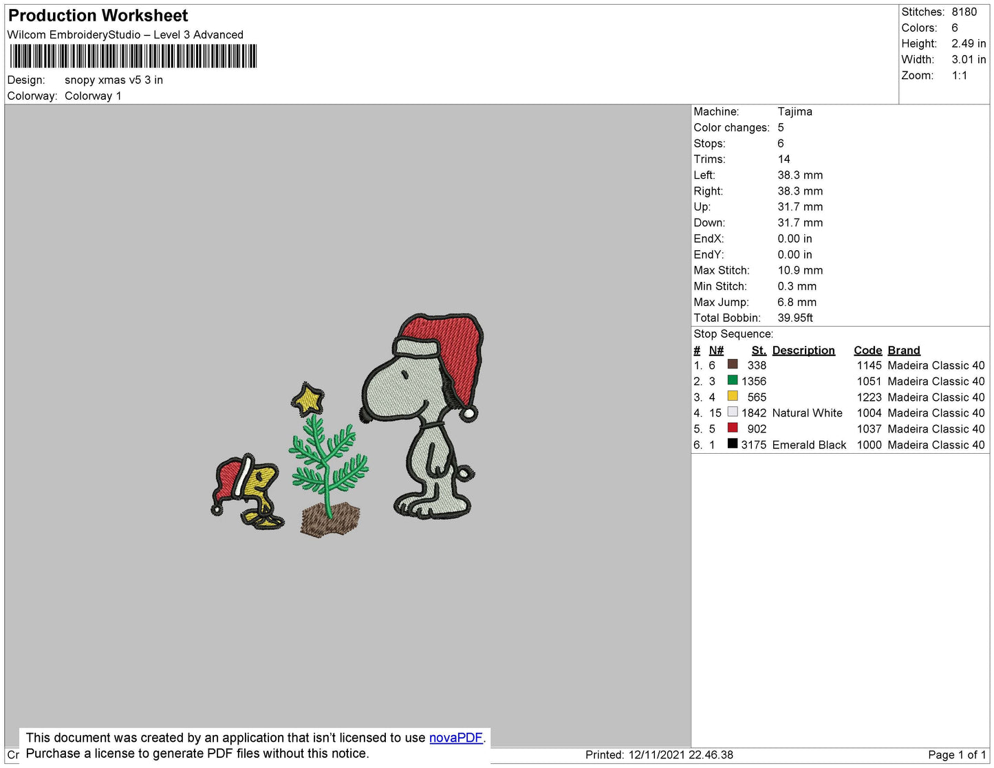 Snoopy Xmas V5 Embroidery File 4 size