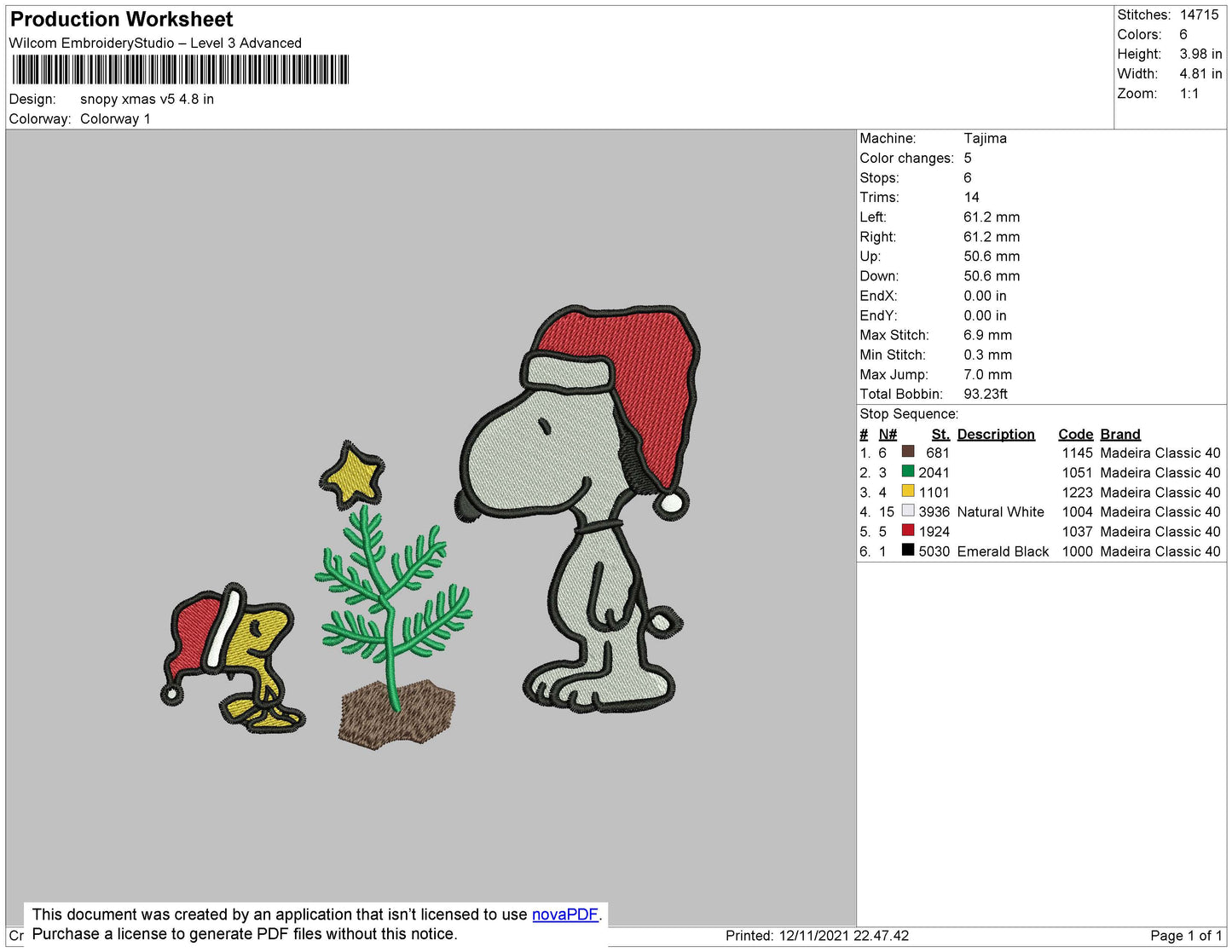 Snoopy Xmas V5 Embroidery File 4 size