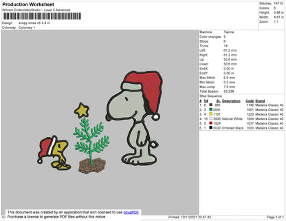 Snoopy Xmas V5 Embroidery File 4 size