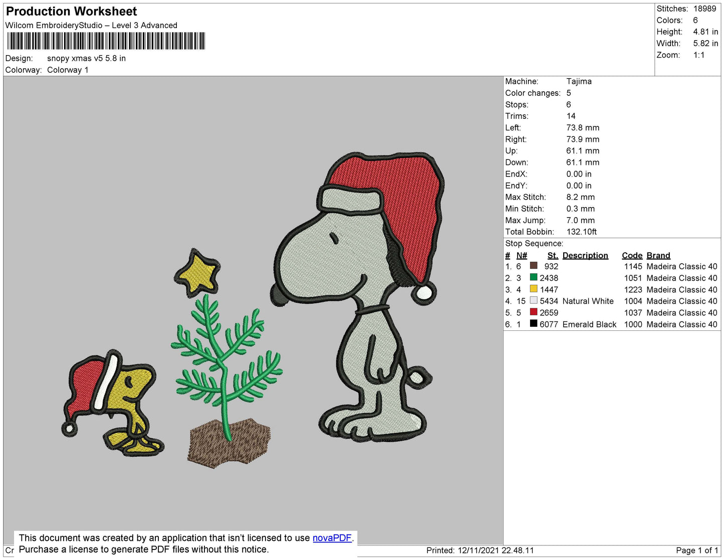 Snoopy Xmas V5 Embroidery File 4 size
