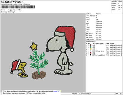 Snoopy Xmas V5 Embroidery File 4 size