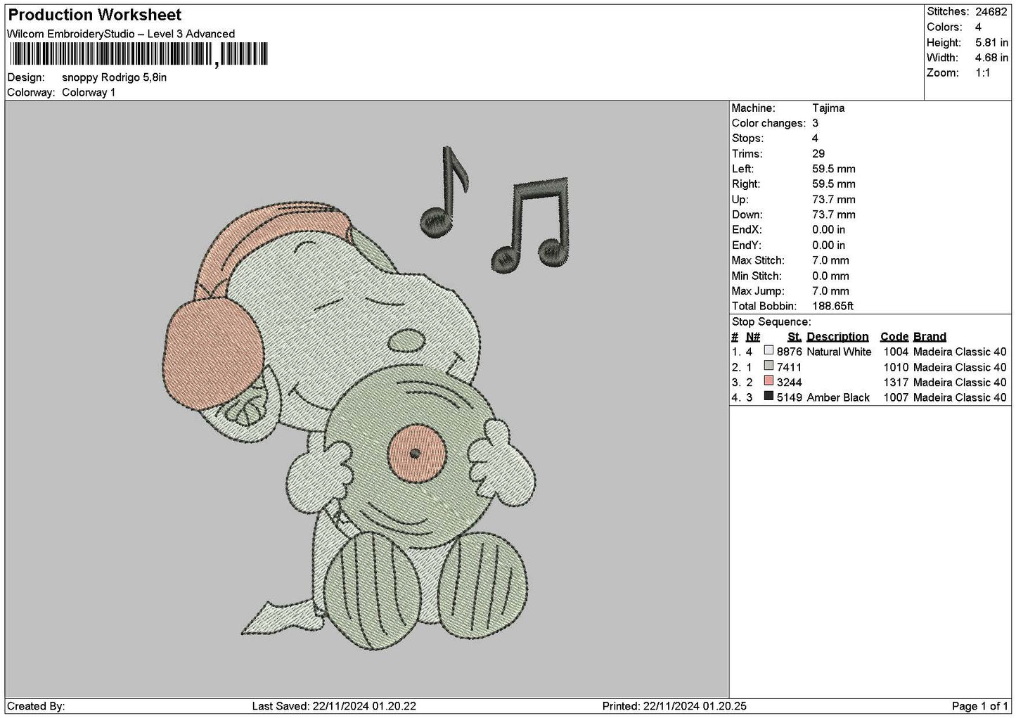 Snoopy2211b Embroidery File 6 sizes