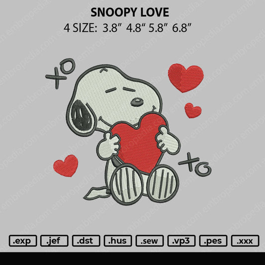 Snoopy Love Embroidery File 4 Size