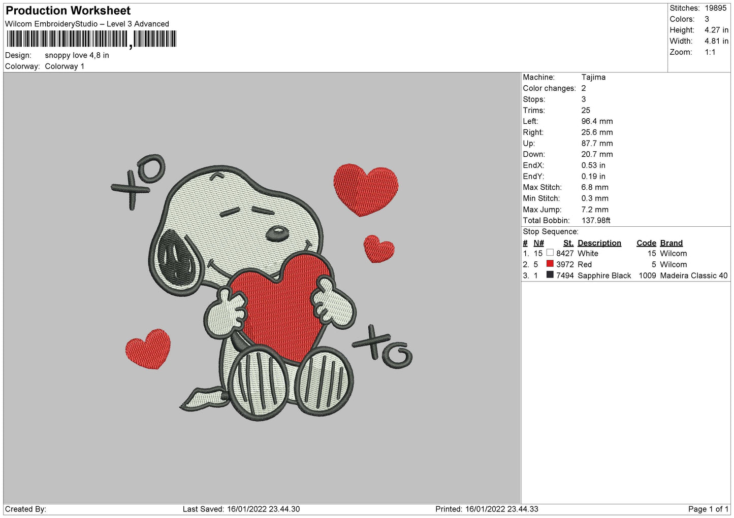 Snoopy Love Embroidery File 4 Size