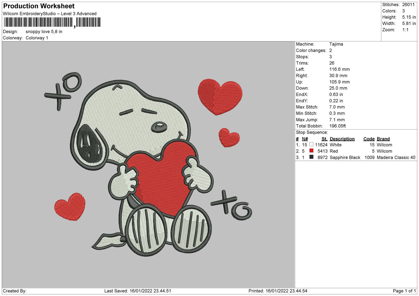 Snoopy Love Embroidery File 4 Size