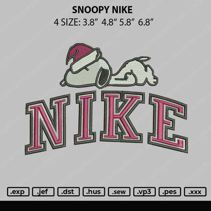 Snoopy Nike Embroidery File 4 size