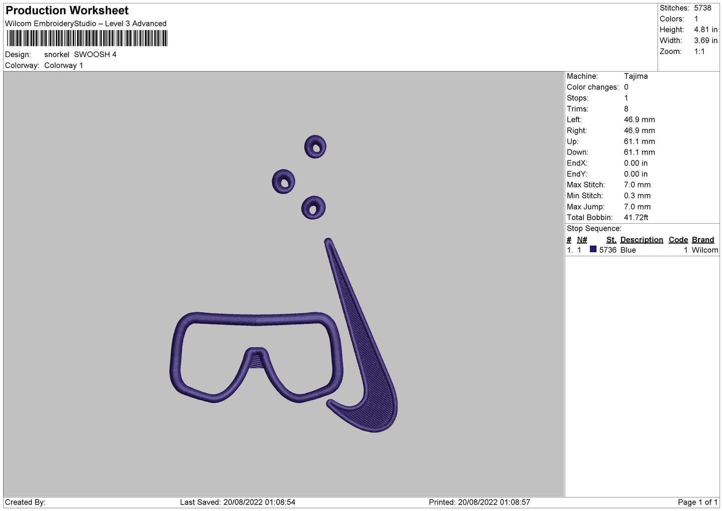 Snorkel Swoosh Embroidery File 5 sizes