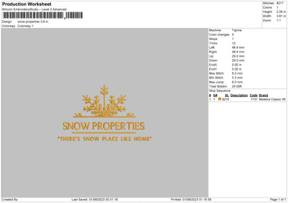 Snow Properties Embroidery File 6 sizes