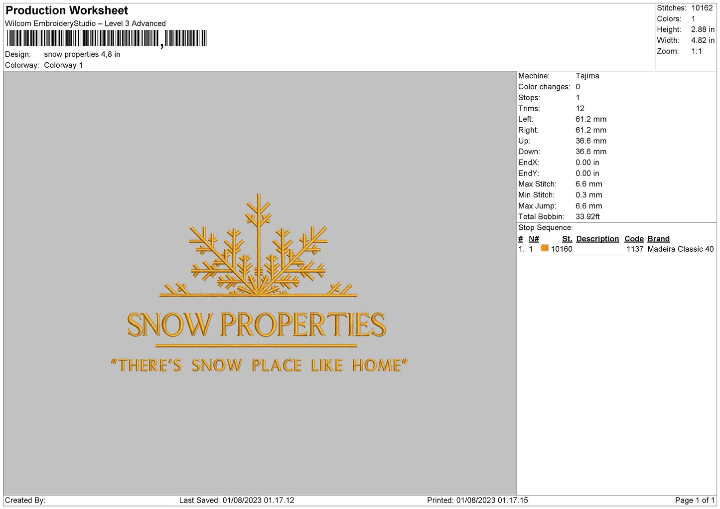 Snow Properties Embroidery File 6 sizes