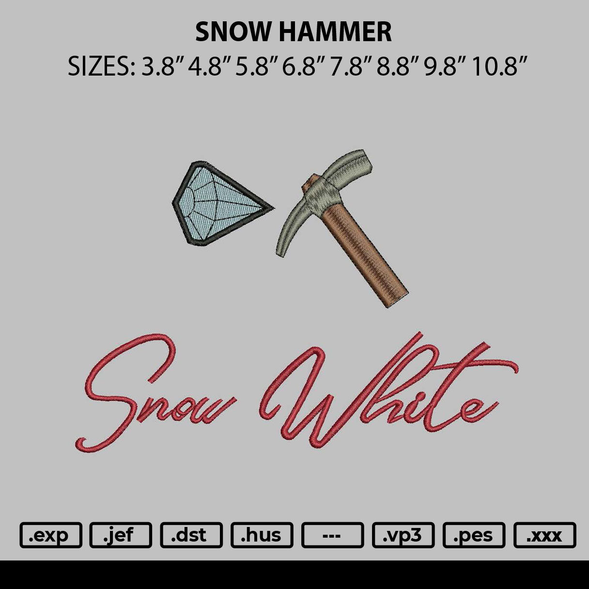 Snow Hammer Embroidery File 6 sizes