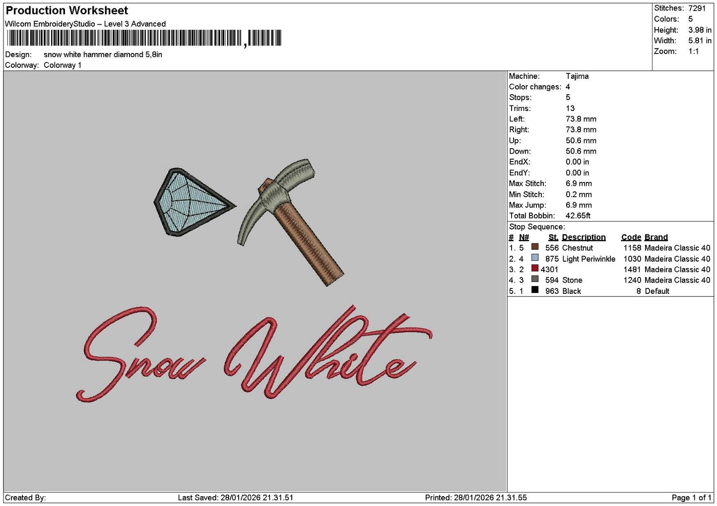 Snow Hammer Embroidery File 6 sizes