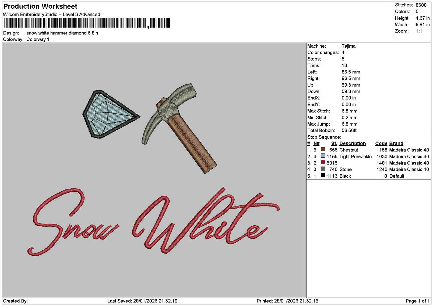 Snow Hammer Embroidery File 6 sizes