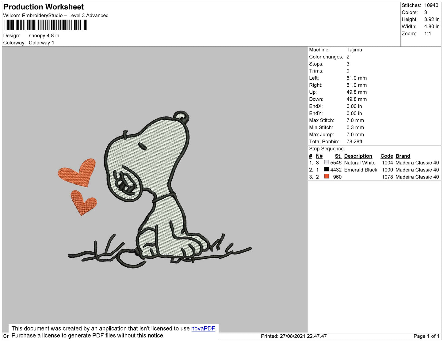 Snoopy Embroidery File 4 size