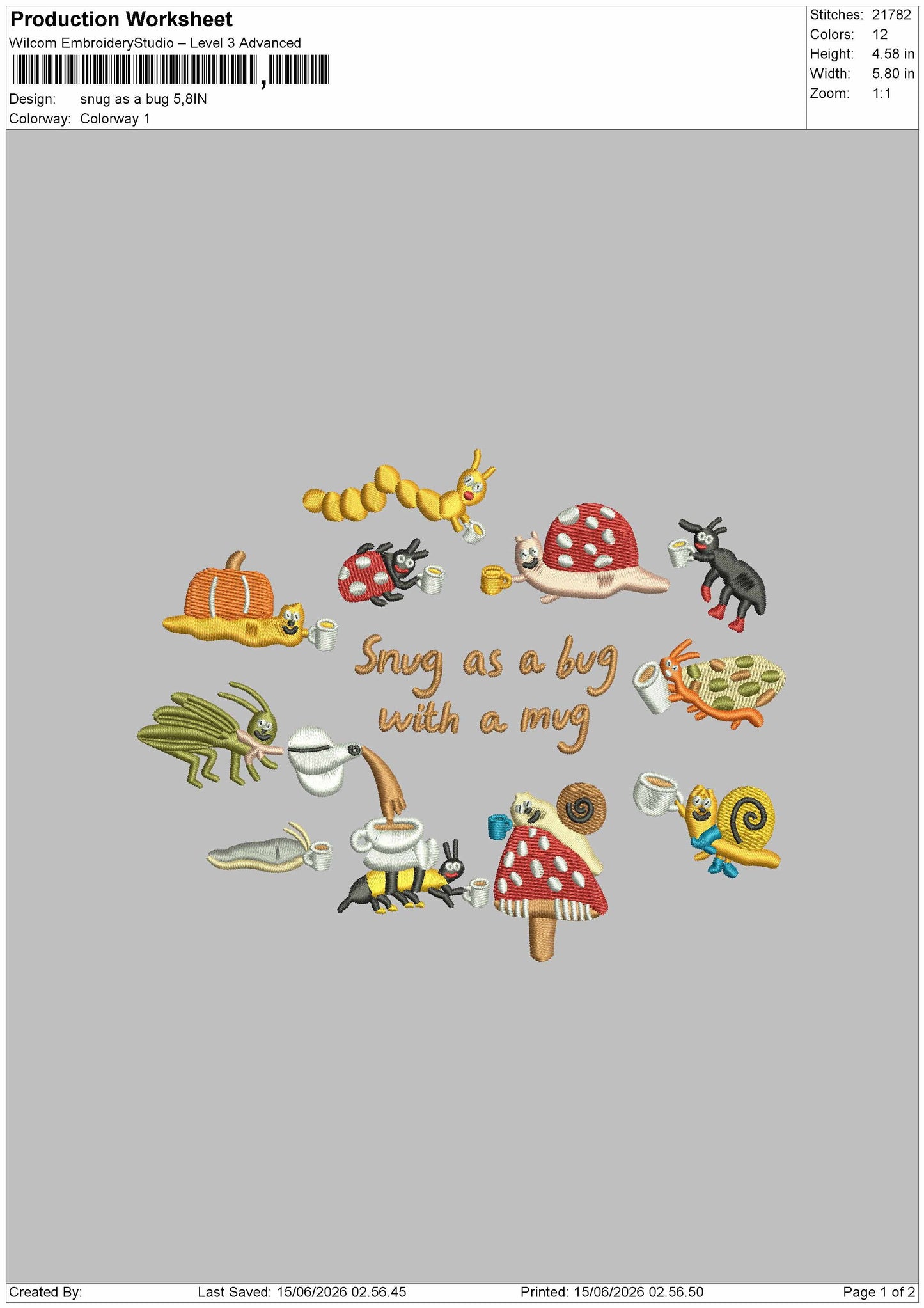 Bug Text 1506 Embroidery Machine Design File 6 sizes