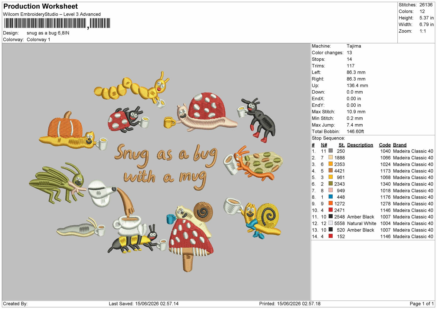 Bug Text 1506 Embroidery Machine Design File 6 sizes