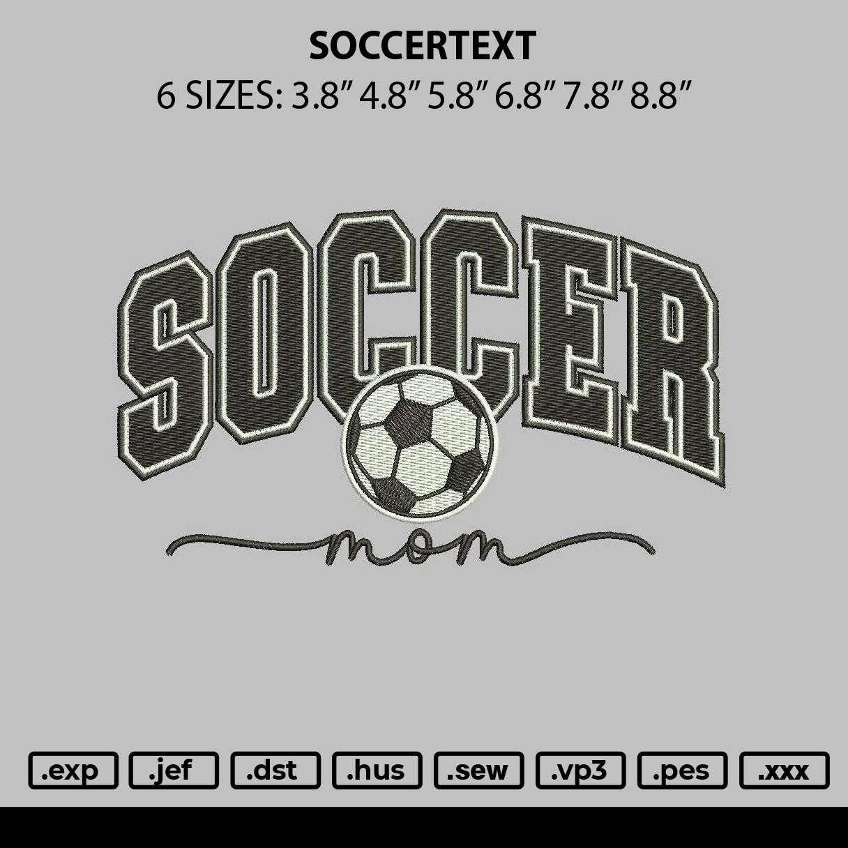 Soccertext Embroidery File 6 sizes