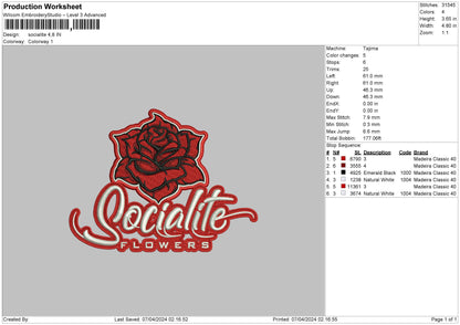 Roseflower01 Embroidery File 6 sizes