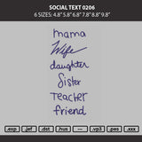 Social Text 0206 Embroidery File 6 sizes