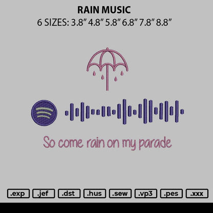 Rain Music Embroidery File 6 sizes