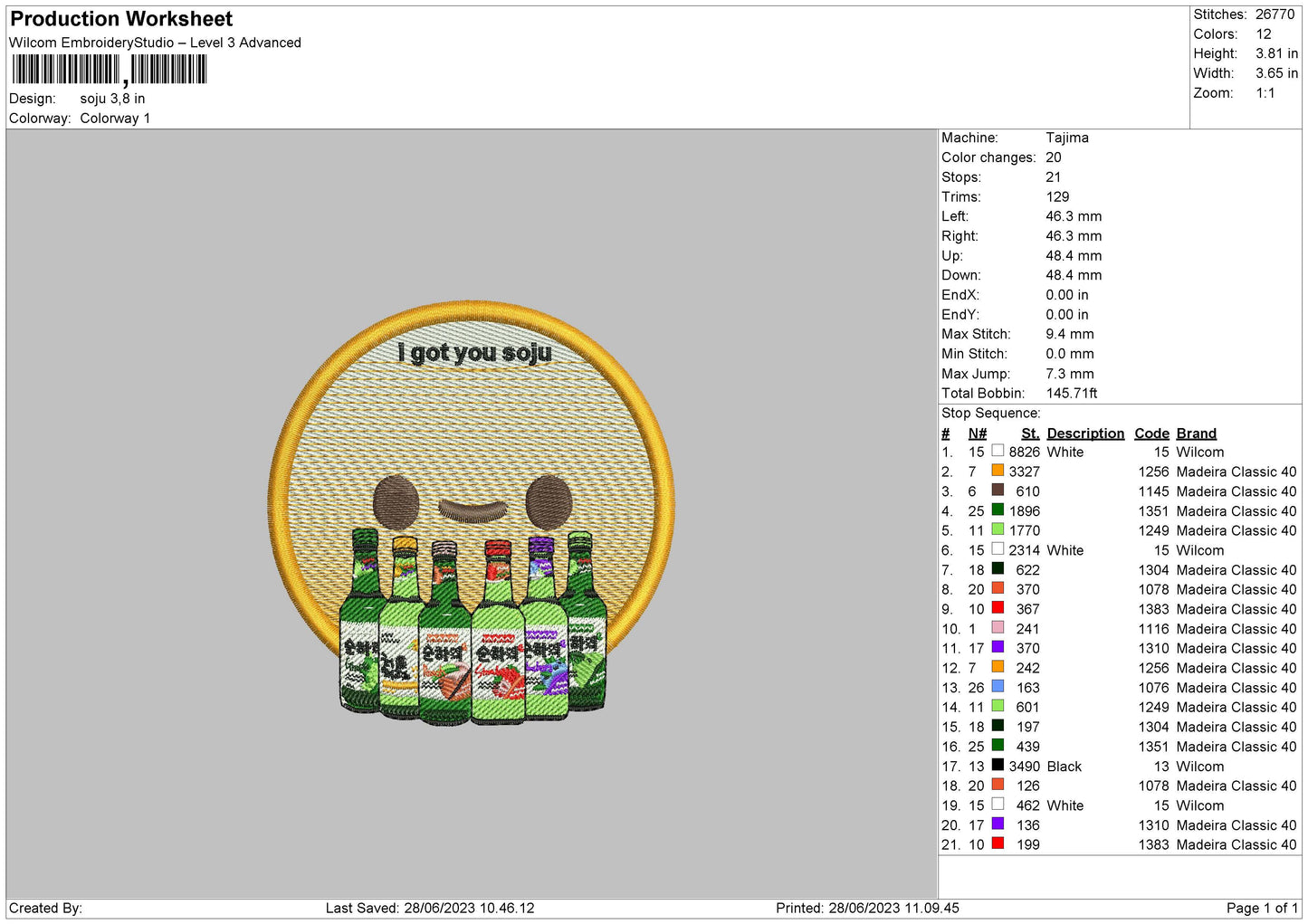 Got Soju Embroidery File 6 sizes