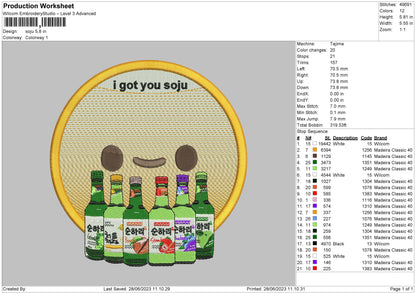 Got Soju Embroidery File 6 sizes