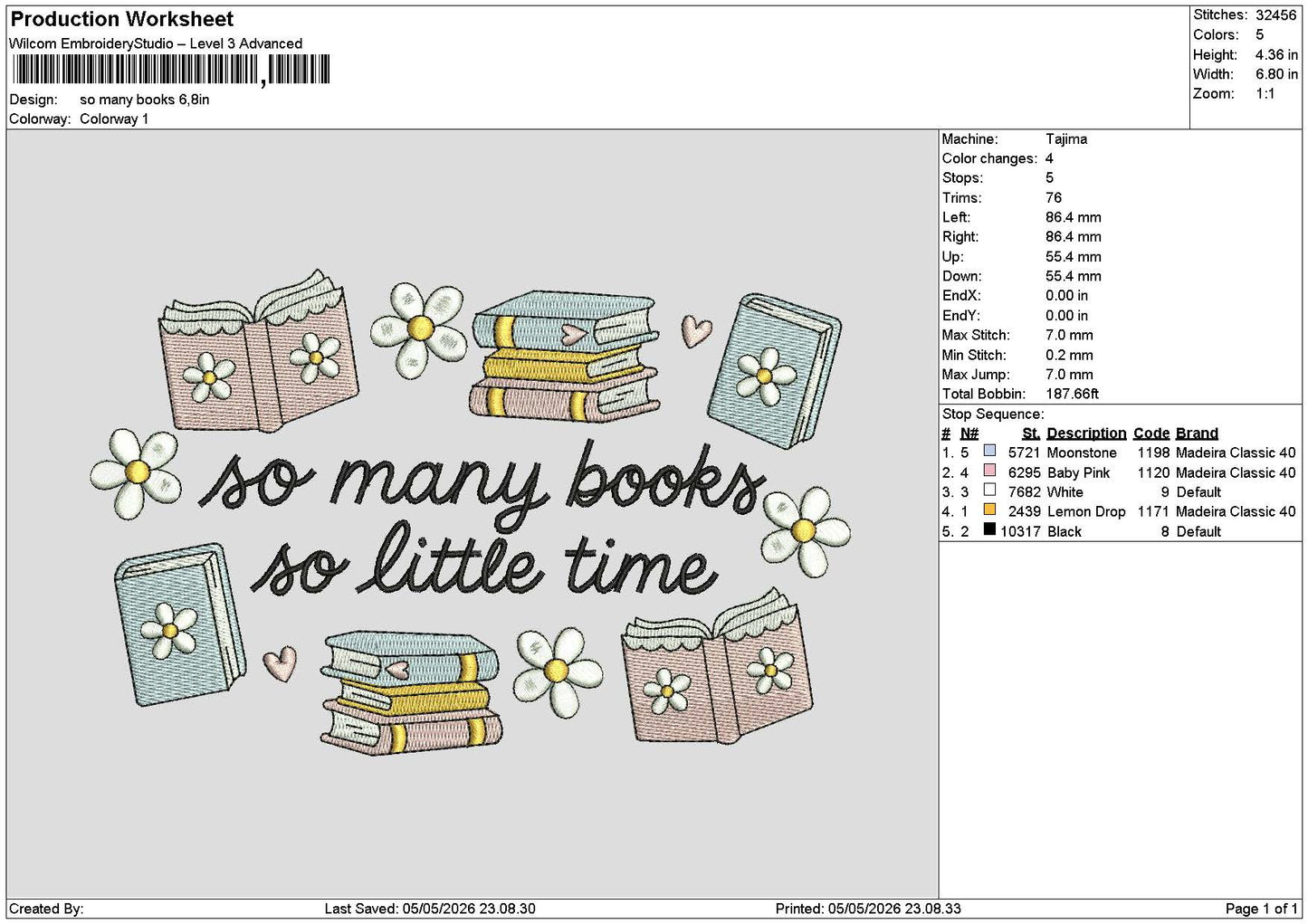 Bookstext 0504 Embroidery File 6 sizes