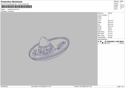 Hat Outline Embroidery Machine Design File 6 sizes