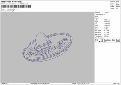 Hat Outline Embroidery Machine Design File 6 sizes