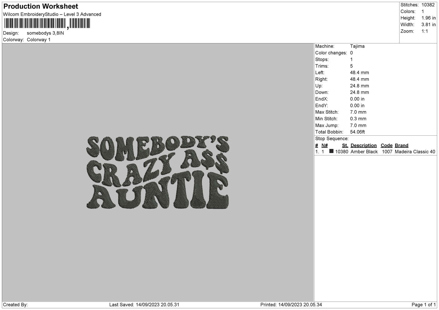 Somebodys Embroidery File 6 sizes