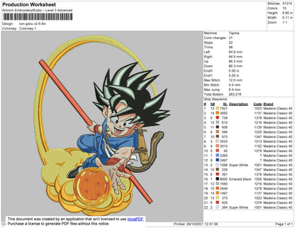 Son Goku V2 Embroidery File 4 size
