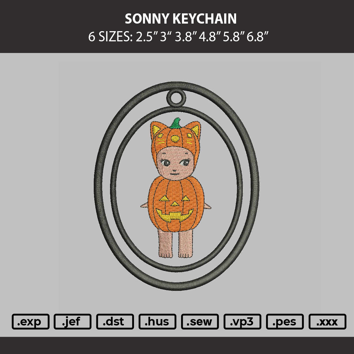 Sonny Keychain Embroidery Machine Design File 6 sizes