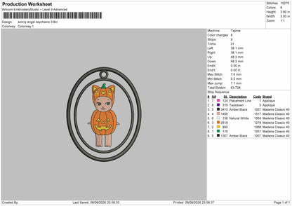Sonny Keychain Embroidery Machine Design File 6 sizes