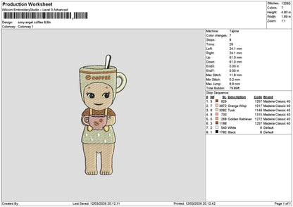 Sony Coffee Embroidery File 6 sizes