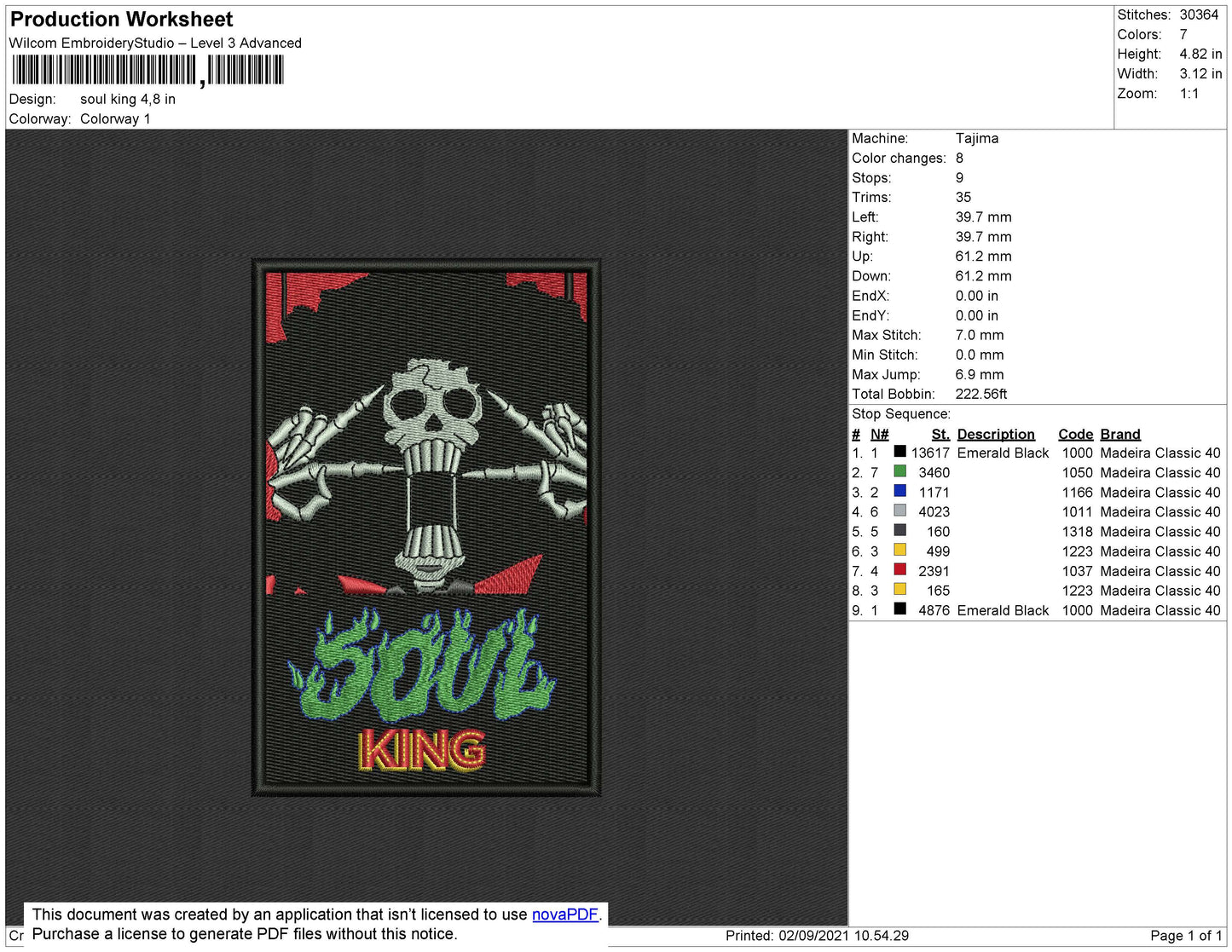 Soul King Embroidery File 4 size