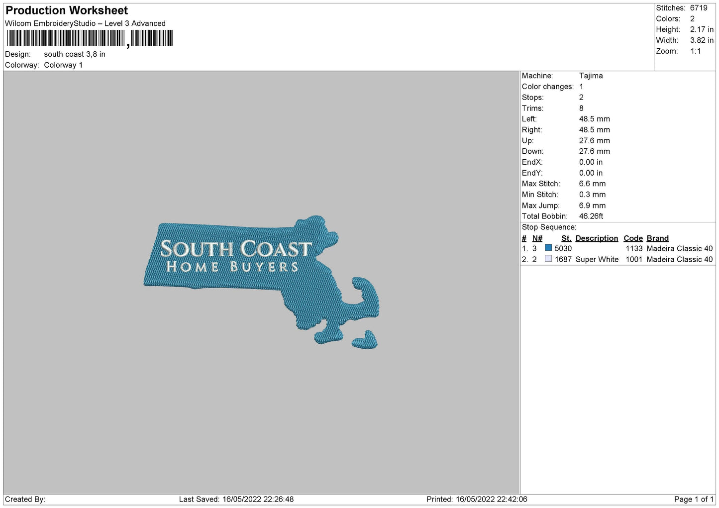 South Coast Embroidery File 4 size