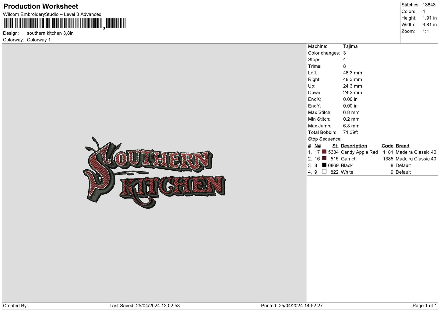 Kitchentext Embroidery File 6 sizes
