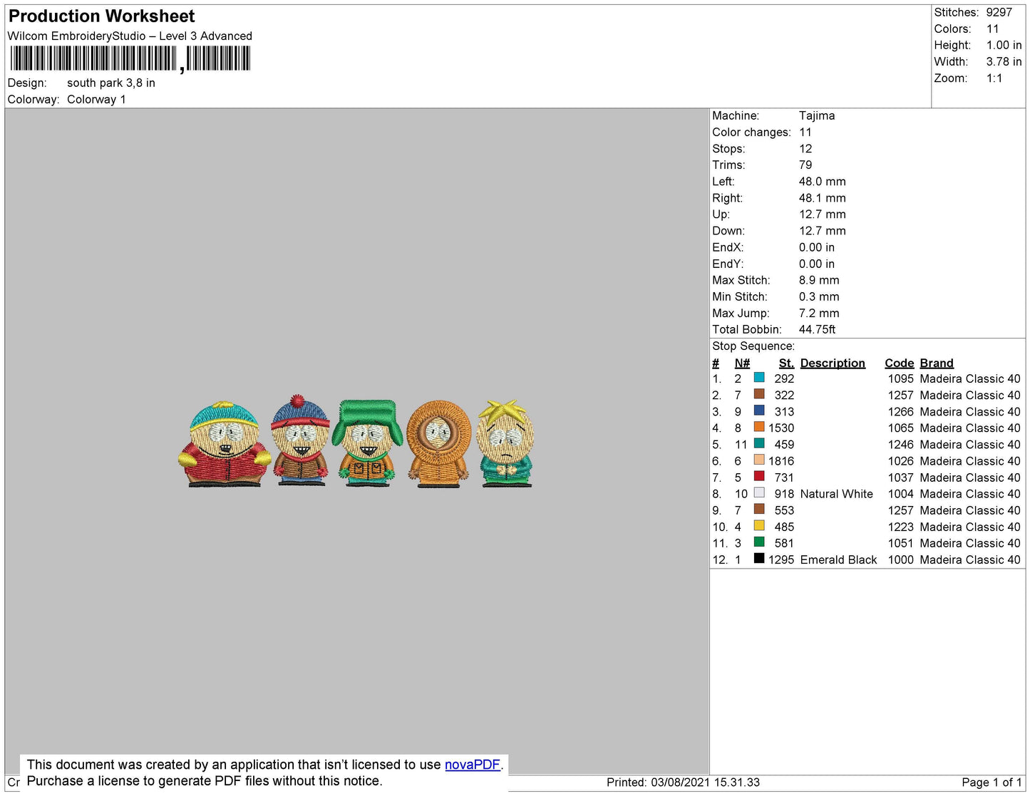 South Park Embroidery File 4 size