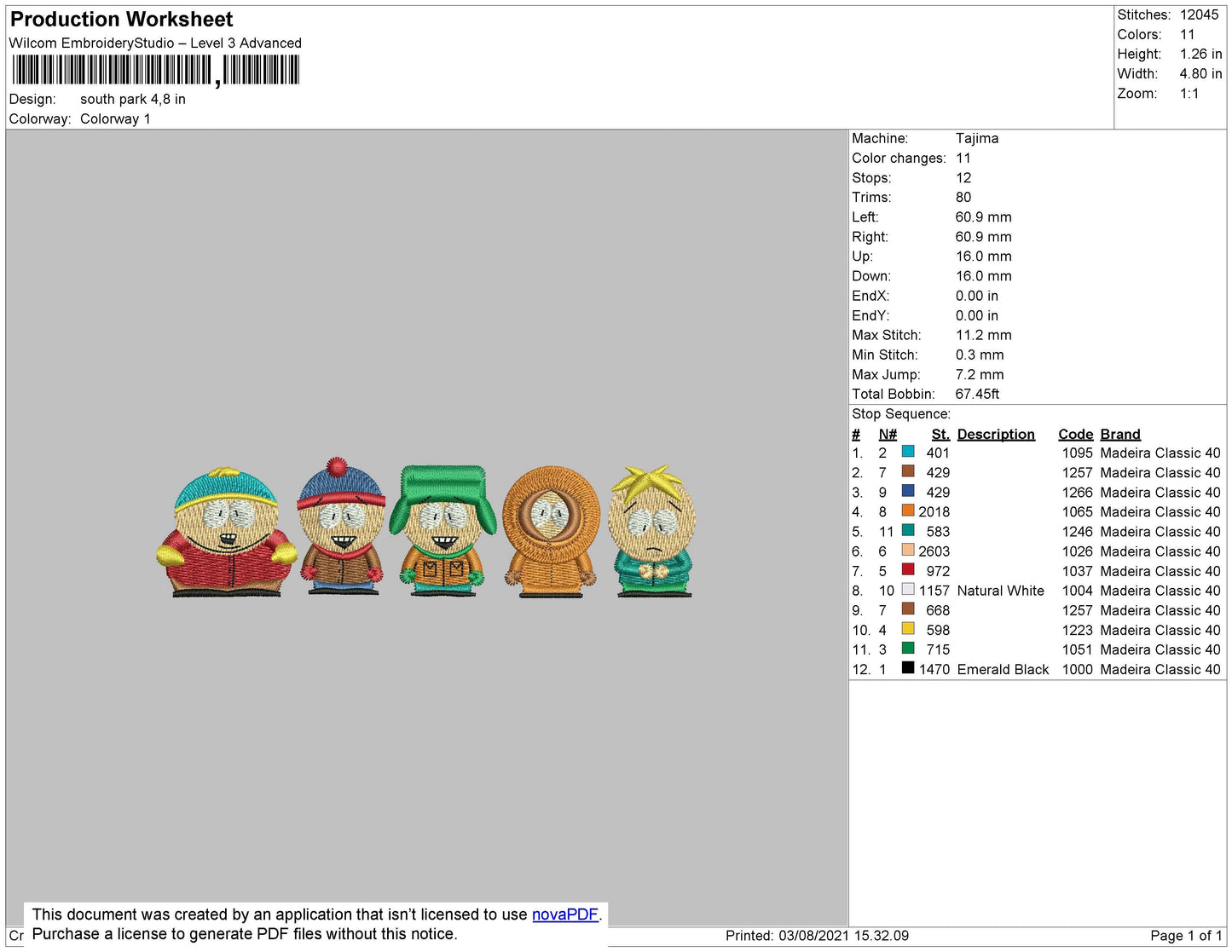 South Park Embroidery File 4 size